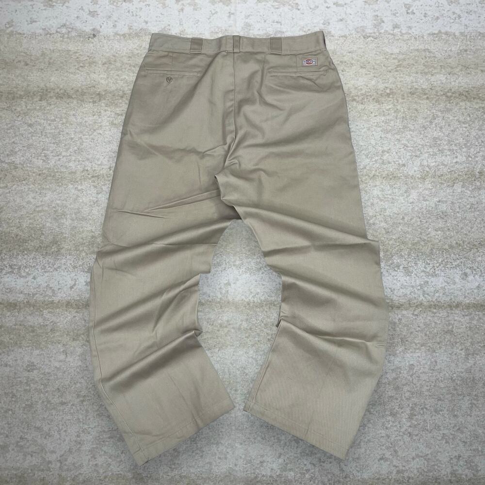 Vintage Y2K Dickies Khakis Pants 38x32 Baggy Wide Leg Tan Cotton Fit Flat Front